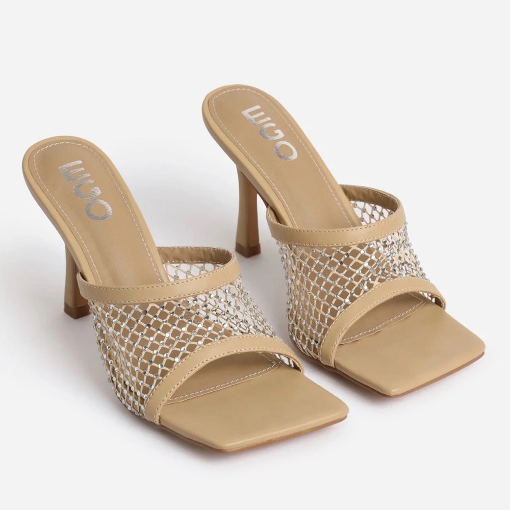 Rhinestone Mesh Heeled Mules